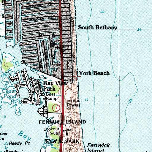 Topographic Map of York Beach, DE