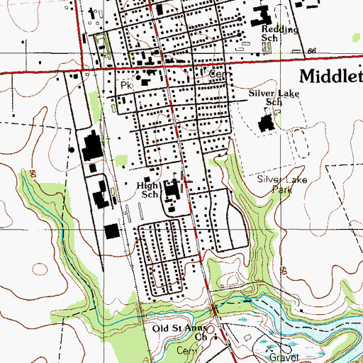 Topographic Map of Middletown High School, DE