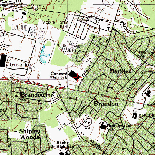Topographic Map of Concord High School, DE