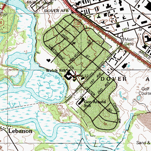 Topographic Map of Dover Air Force Base Junior High School, DE