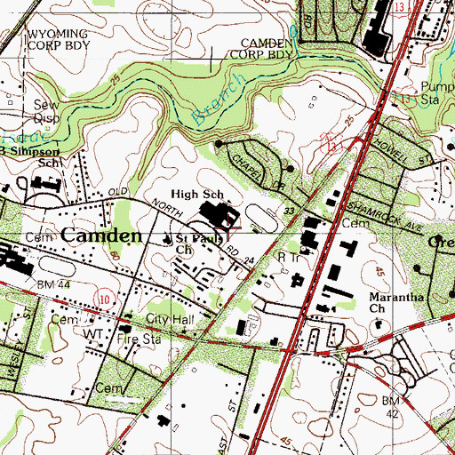 Topographic Map of Caesar Rodney High School, DE