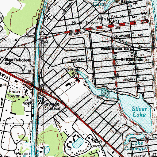 Topographic Map of Rehoboth Junior High School, DE