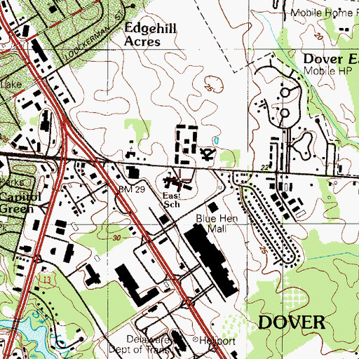 Topographic Map of East Dover Elementary School, DE