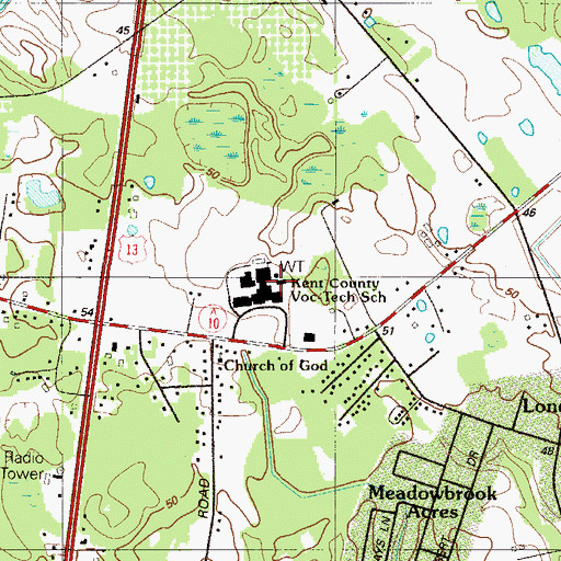 Topographic Map of Kent Center Vocational Technical High School, DE