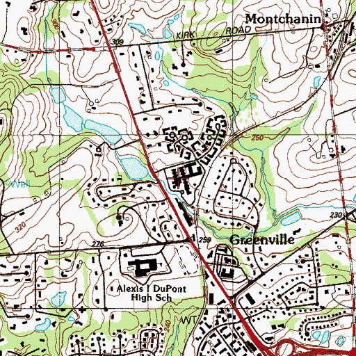 Topographic Map of Alexis I DuPont Middle School, DE