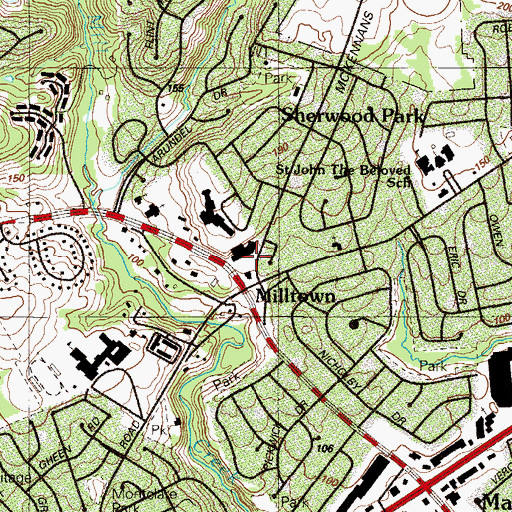 Topographic Map of Thomas Mckean High School, DE