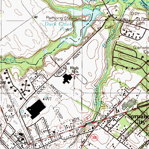 Topographic Map of Smyrna High School, DE