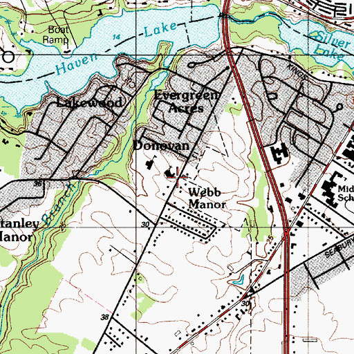 Topographic Map of Milford First Baptist Christian School, DE