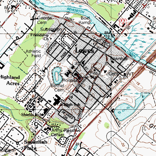 Topographic Map of Beebe Hospital School of Nursing, DE