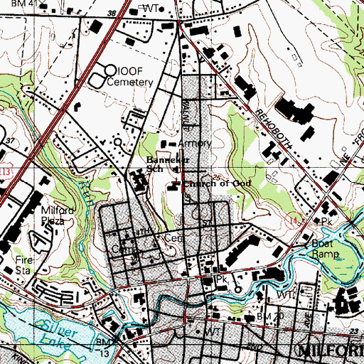Topographic Map of Milford Church of God, DE
