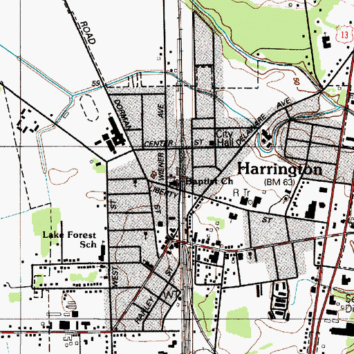 Topographic Map of Harrington Baptist Church, DE