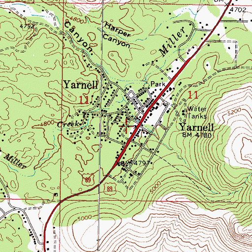 Topographic Map of Yarnell Community Hall, AZ
