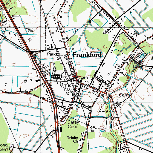 Topographic Map of Frankford United Methodist Church, DE