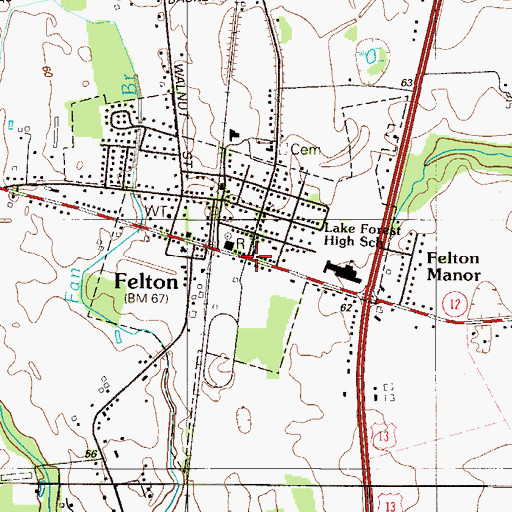 Topographic Map of Felton United Methodist Church, DE