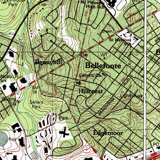 Topographic Map of Hillcrest-Bellefont Methodist Church, DE