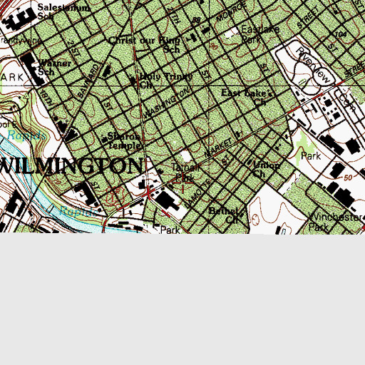 Topographic Map of Brandywine-Trinity United Methodist Church, DE
