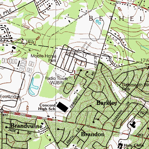 Topographic Map of WJBR-FM (Wilmington), DE
