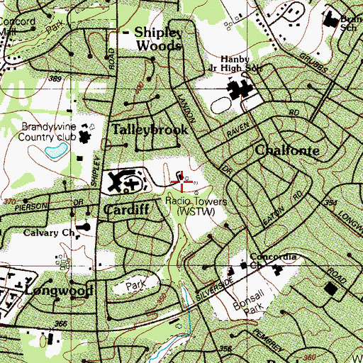 Topographic Map of WSTW-FM (Wilmington), DE