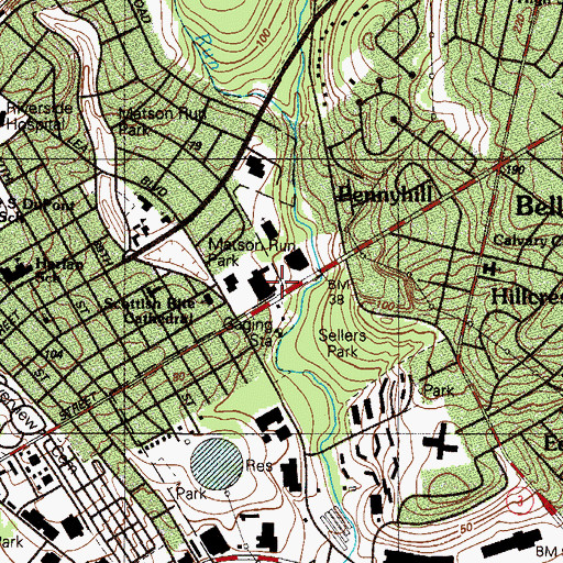 Topographic Map of Brandywine Shopping Center, DE