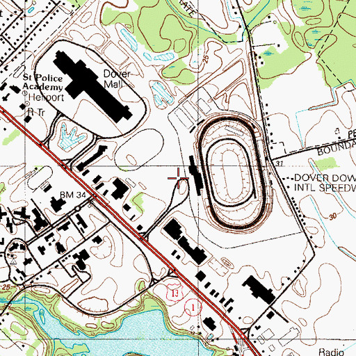 Topographic Map of Dover Downs, DE