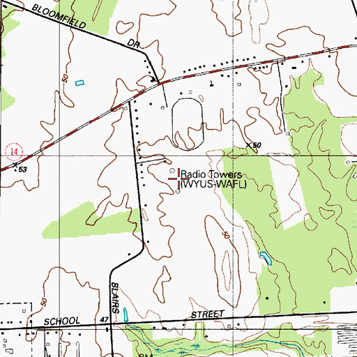 Topographic Map of WYUS-AM (Milford), DE