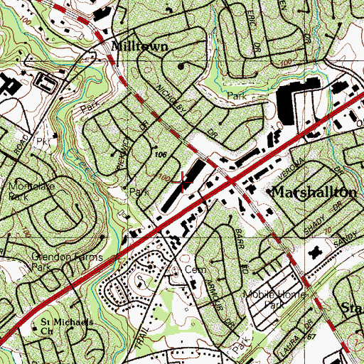Topographic Map of Mill Creek Shopping Center, DE
