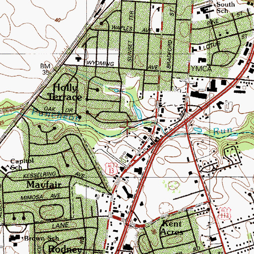 Topographic Map of Rodney Village Shopping Center, DE