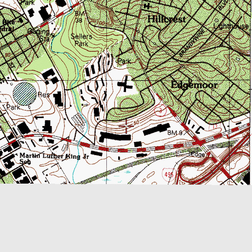 Topographic Map of Wilmington Merchandise Mart, DE