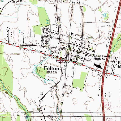 Topographic Map of Felton, DE