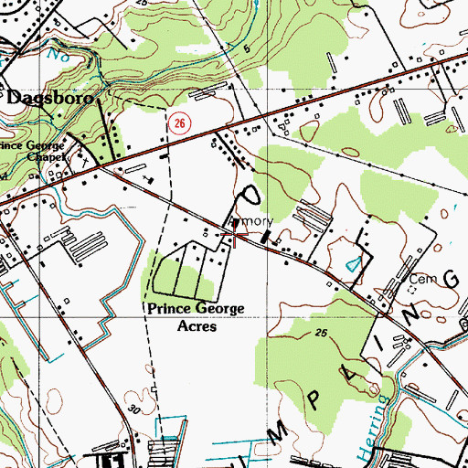 Topographic Map of Prince George Acres, DE