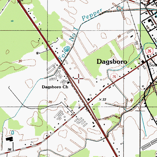 Topographic Map of Dagsboro Church, DE