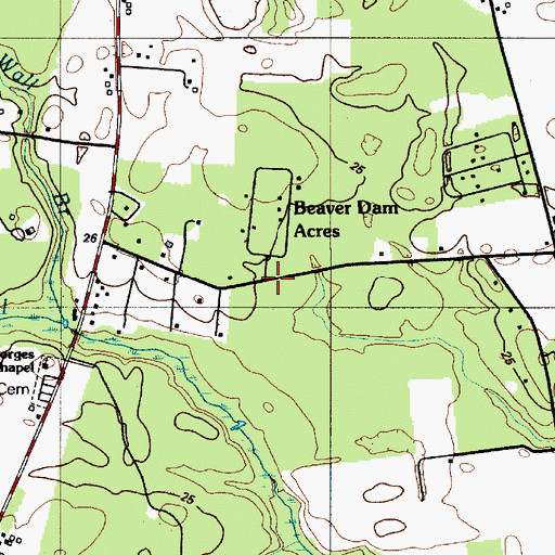 Topographic Map of Beaver Dam Acres, DE