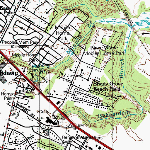 Topographic Map of Shady Ridge, DE