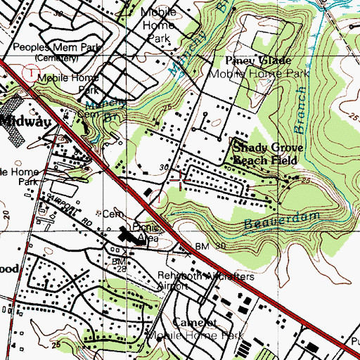Topographic Map of Beachfield, DE