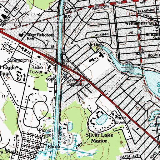 Topographic Map of Rehoboth Manor, DE