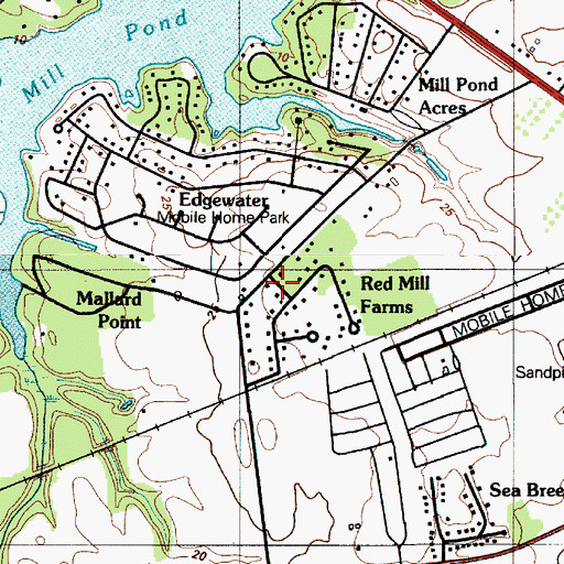 Topographic Map of Red Mill Farms, DE