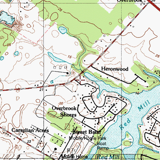 Topographic Map of Overbrook Shores, DE