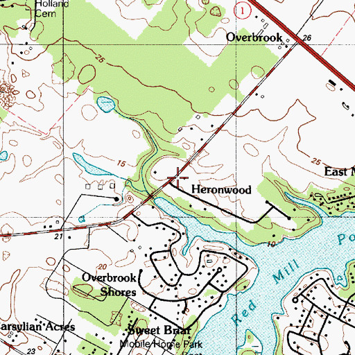 Topographic Map of Heronwood, DE