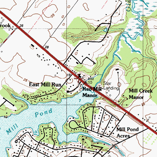Topographic Map of Red Hill Manor, DE