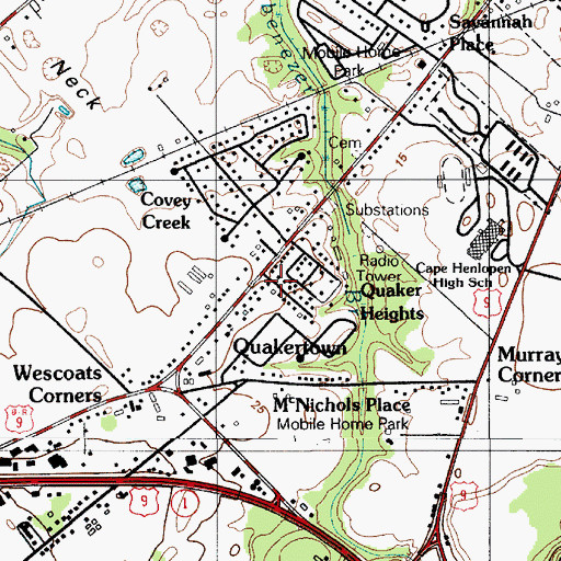 Topographic Map of Quakers Heights, DE