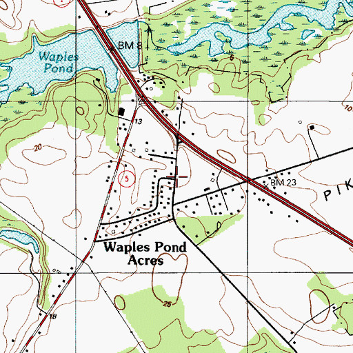 Topographic Map of Waples Pond Acres, DE