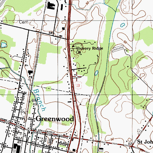 Topographic Map of Hickory Ridge, DE