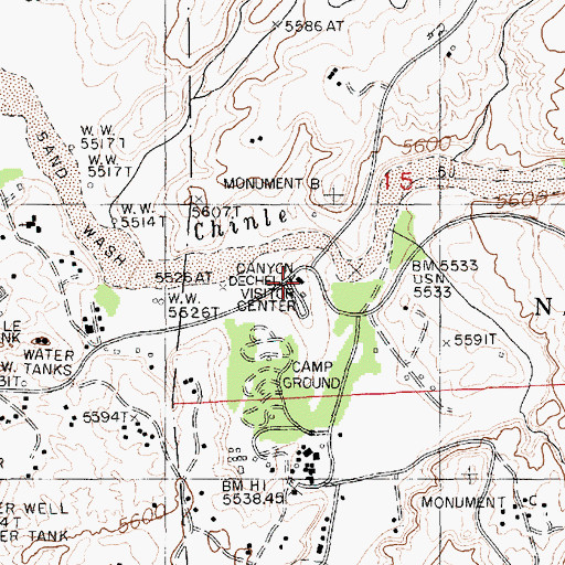 Topographic Map of Canyon de Chelly Visitor Center, AZ