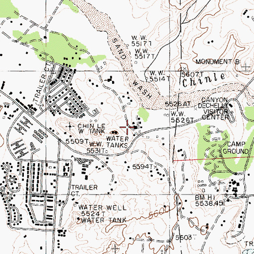 Topographic Map of Canyon de Chelly Trading Post, AZ