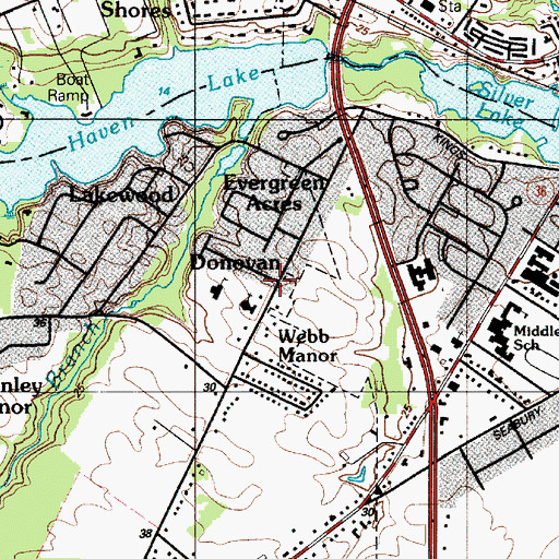 Topographic Map of Donovan Development, DE