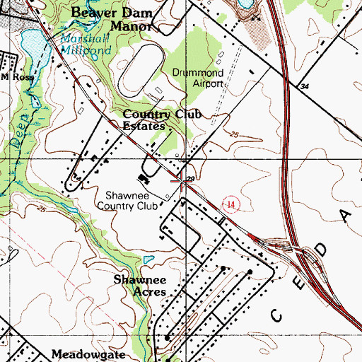 Topographic Map of Shawnee Country Club, DE