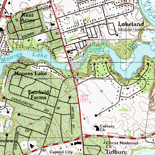 Topographic Map of Moores Lake Development, DE