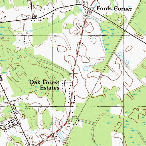 Topographic Map of Oak Forest Estates, DE