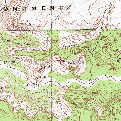 Topographic Map of Cave Ruin, AZ