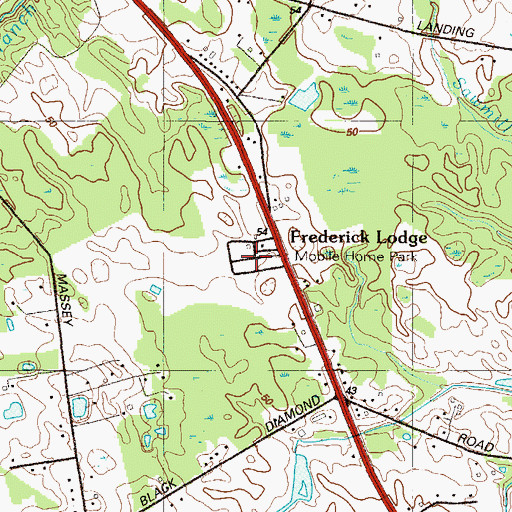 Topographic Map of Fredrick Lodge Mobile Home Park, DE